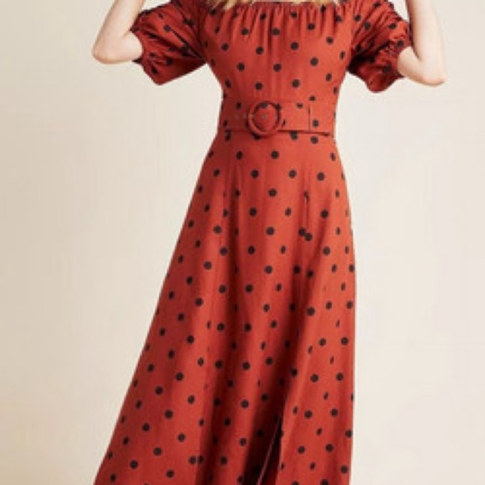 Anthropologie Lucienne Polka Dot Off-Shoulder Dress 2P